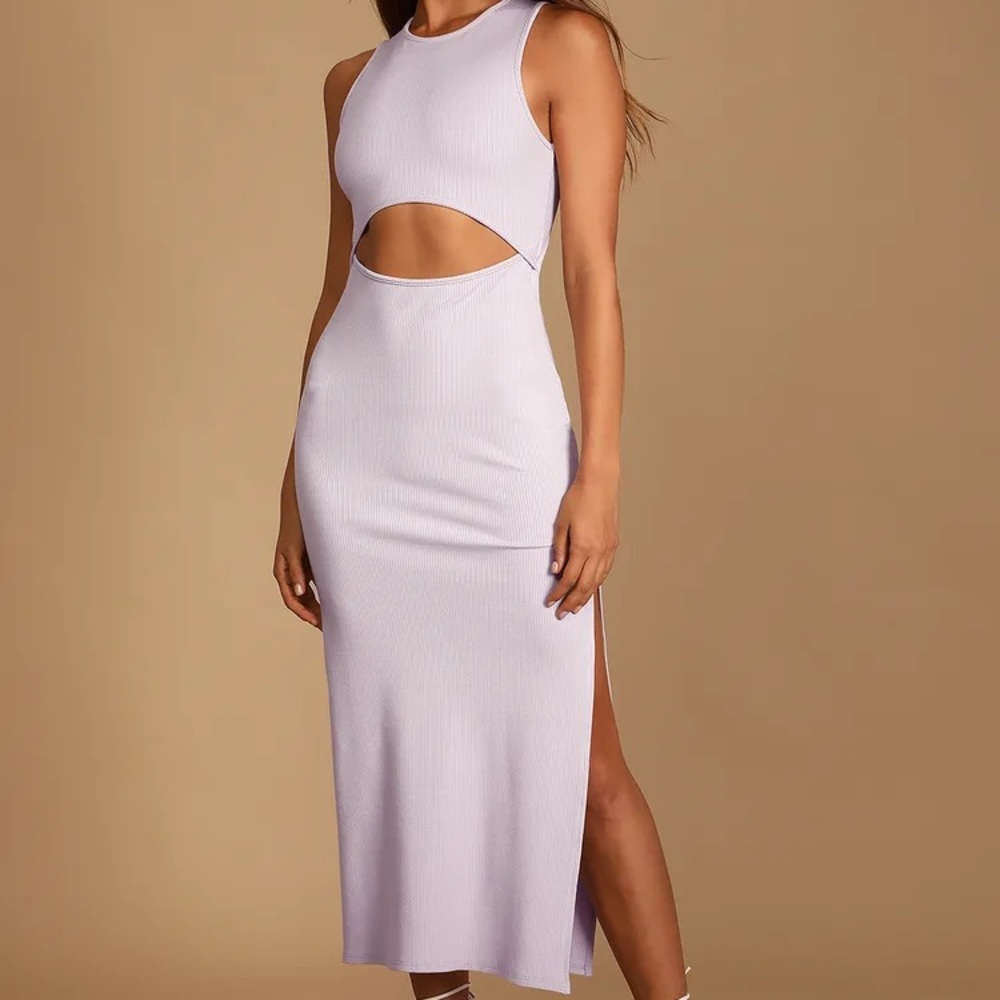 Lavender Ribbed Cutout Bodycon Midi Dress